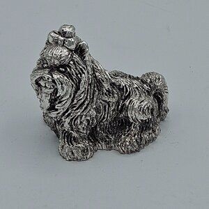 Adorable Silver Plated Yorkshire Terrier Figurine 2 Inches Tall Vintage Made In